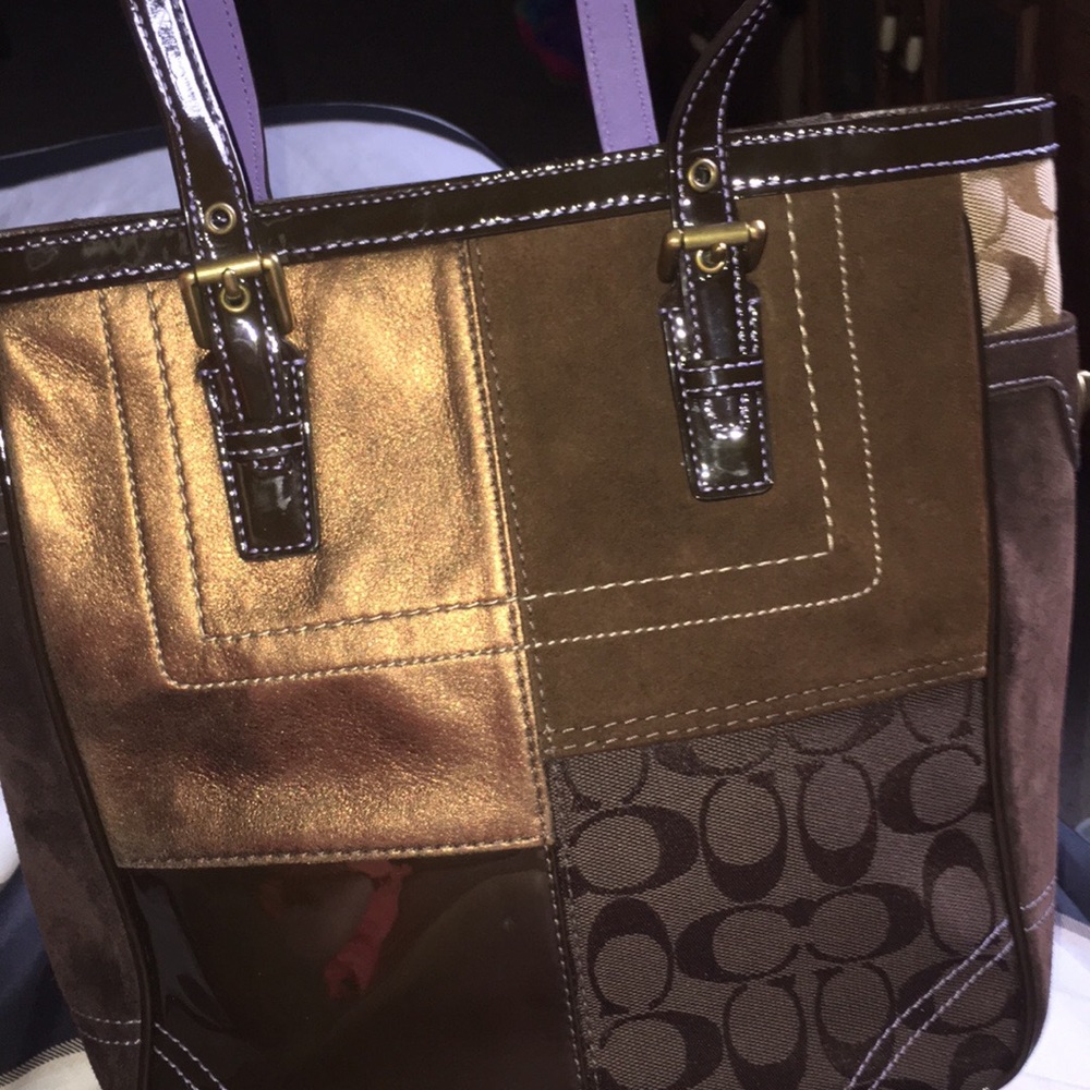 Authentic coach purse Patchwork Signature Brown